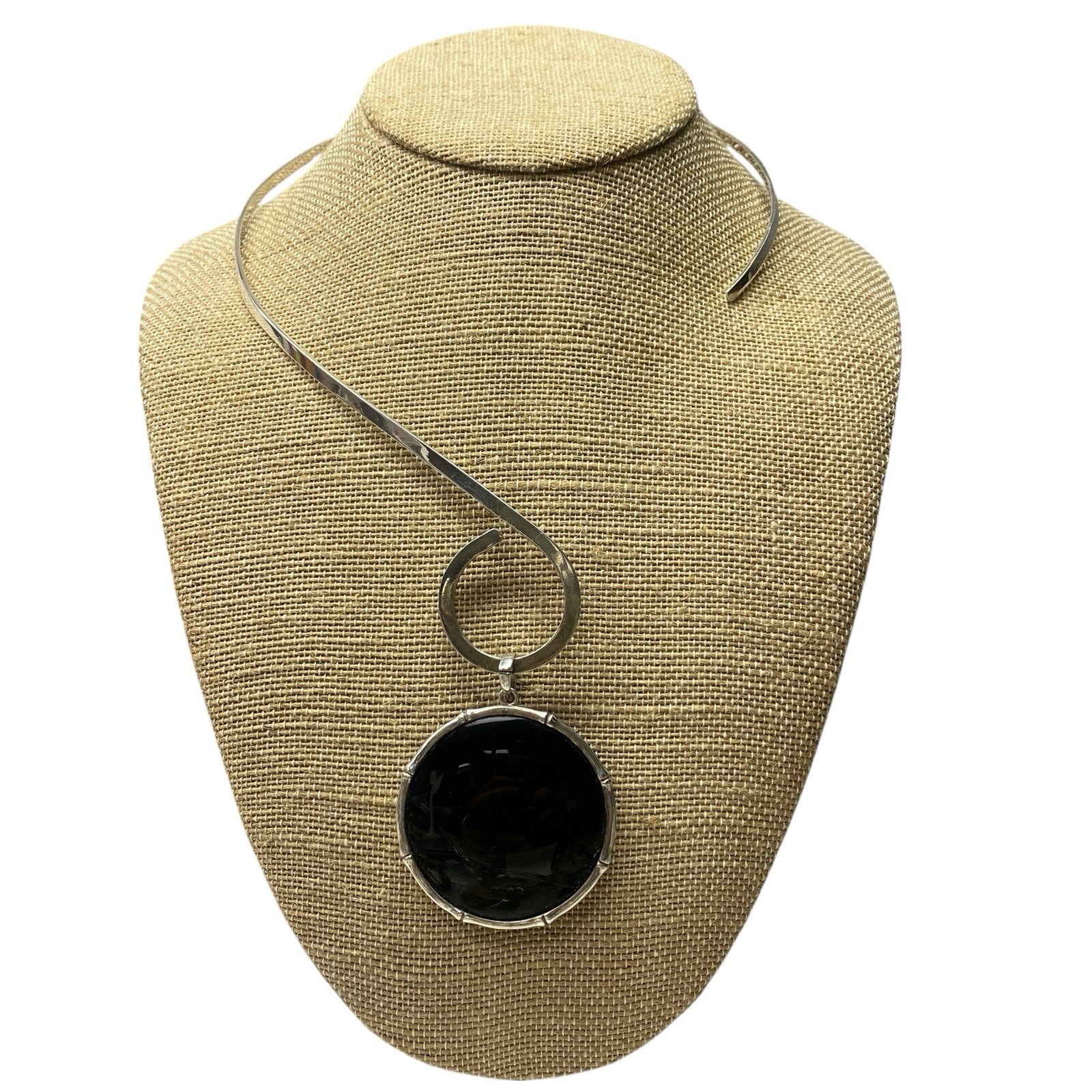 Charles Albert Necklace Sterling Silver Bamboo Style Frame Onyx Pendant Choker 350$